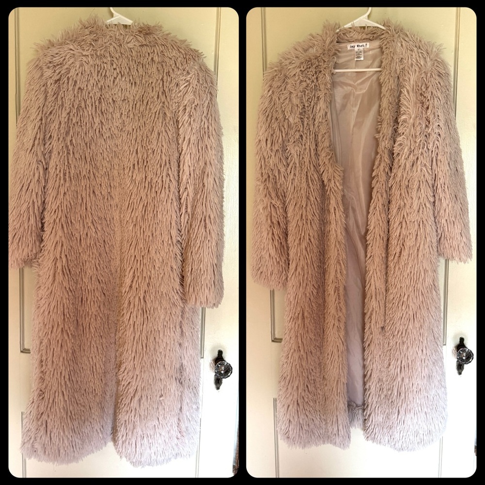 Knee-length blush/cream teddy coat